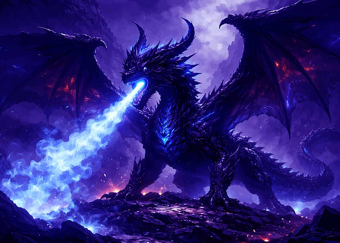 Dragon breathing blue fire