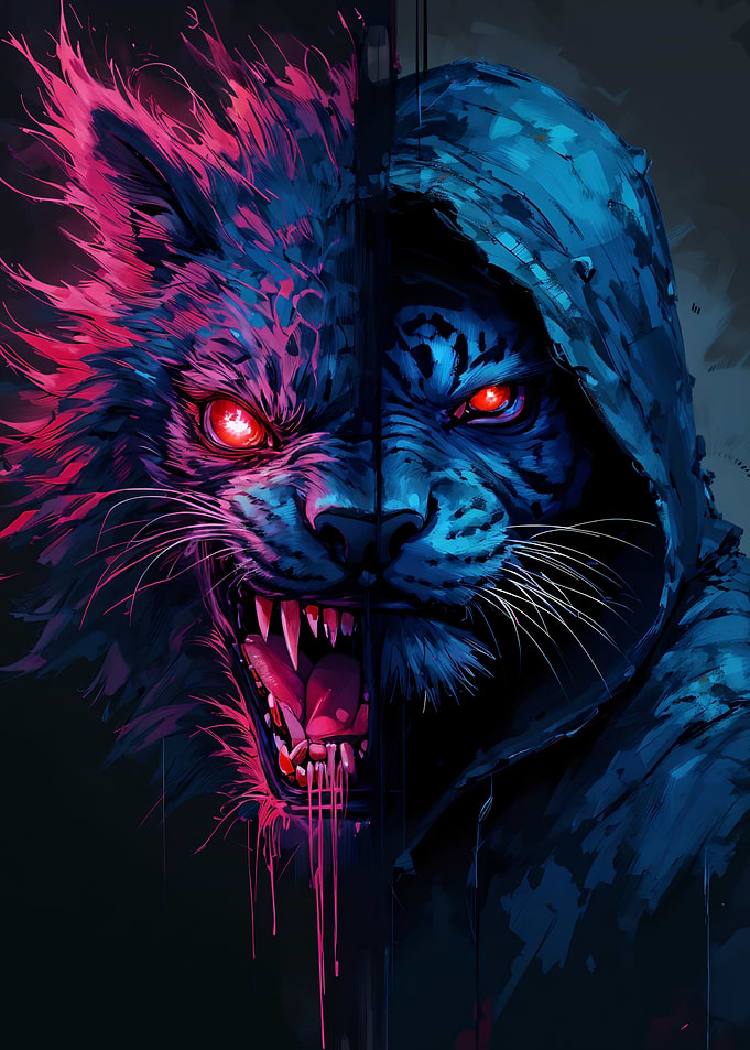Split Face Tiger with Glowing Eyes