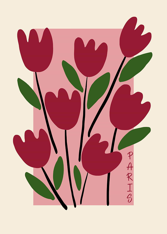 Minimalist Floral Art with Paris Text