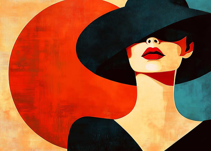 Woman with a Big Hat Abstract Art
