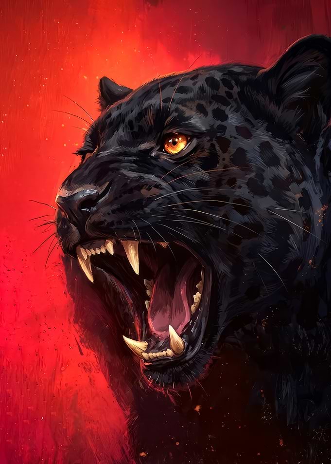 Fierce Black Panther Roaring art