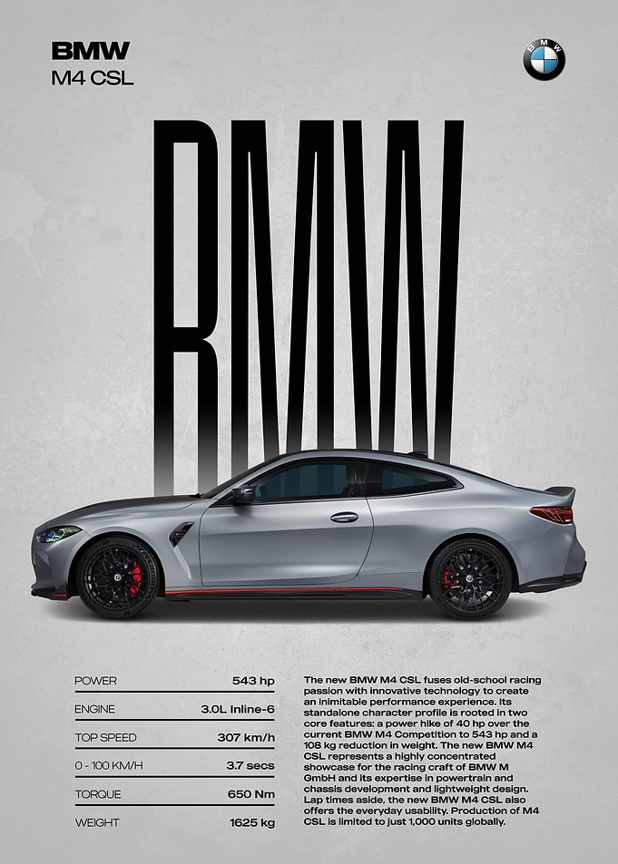 BMW M4 CSL Car Poster