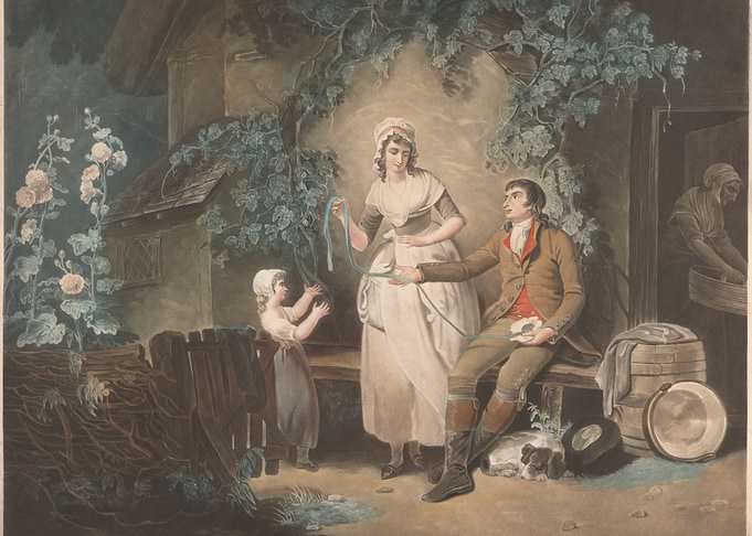 Rural Scene with Family and Dog