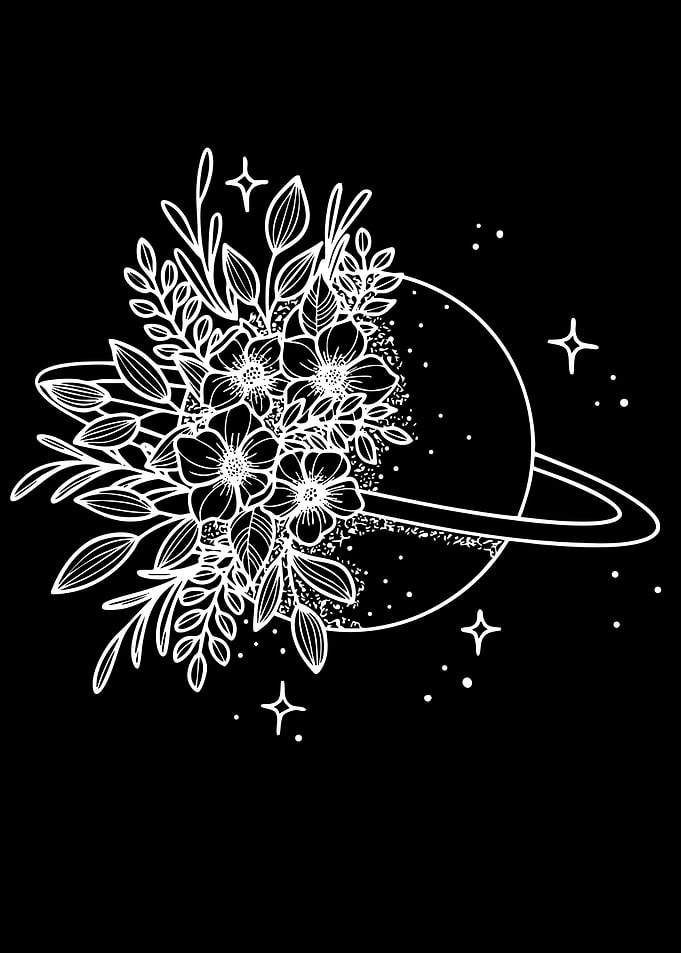 Floral Planet with Ring and Stars