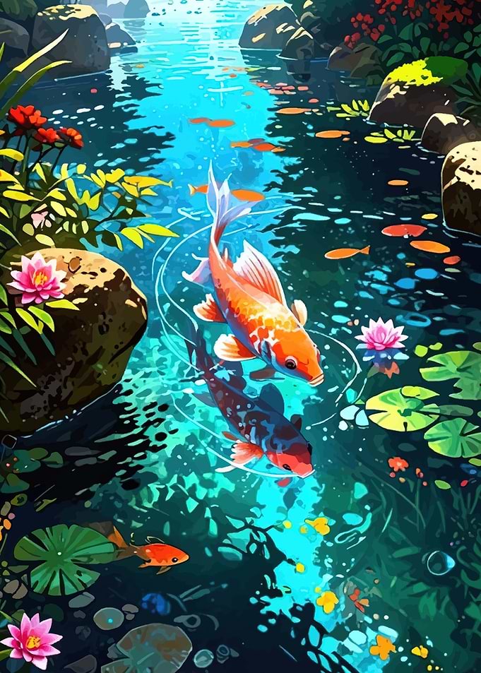 Koi fish in a serene pond