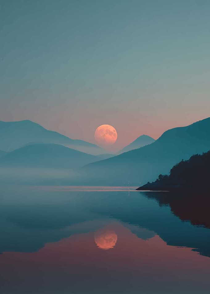 Moonlit Mountain Lake Reflection