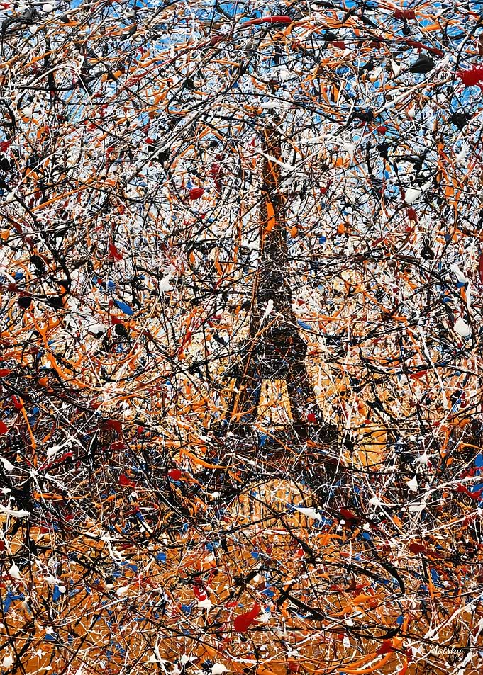 Abstract Expressionist Paris Skyline Drip Painting
