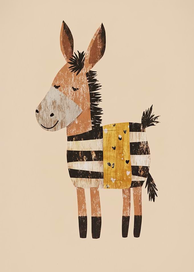 Cute Striped Donkey Illustration