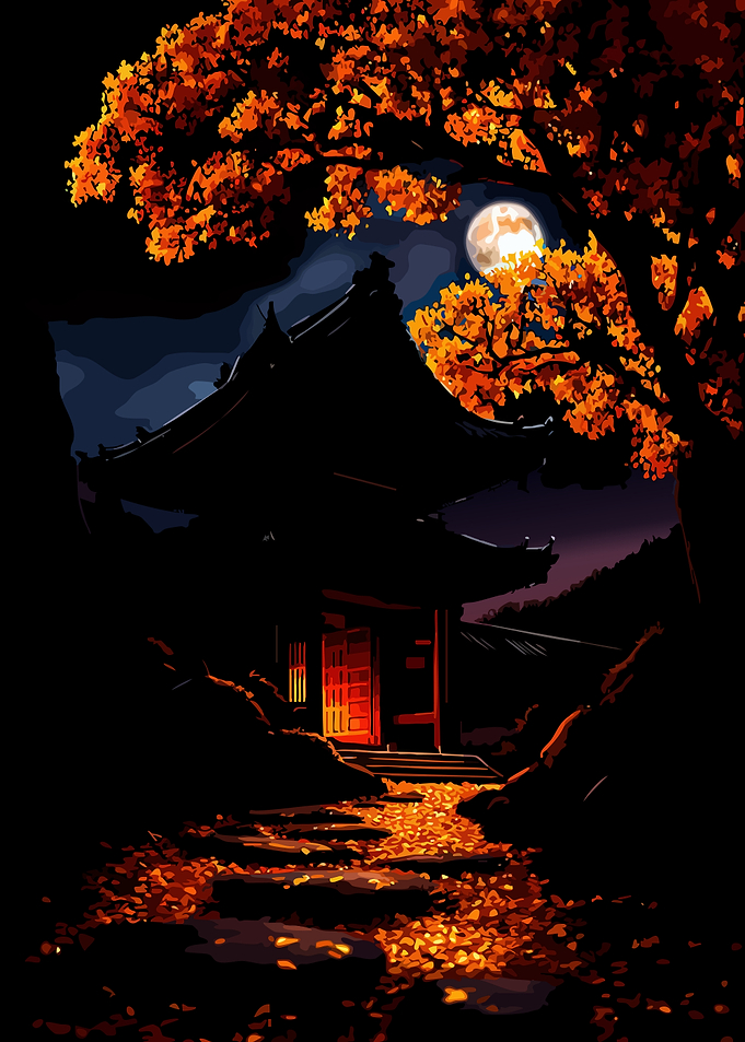 Autumn Temple at Night