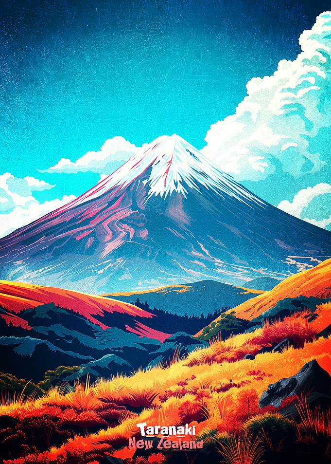 Taranaki New Zealand Mountain Landscape Poster