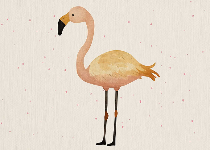 Watercolor Flamingo with Pink Dots