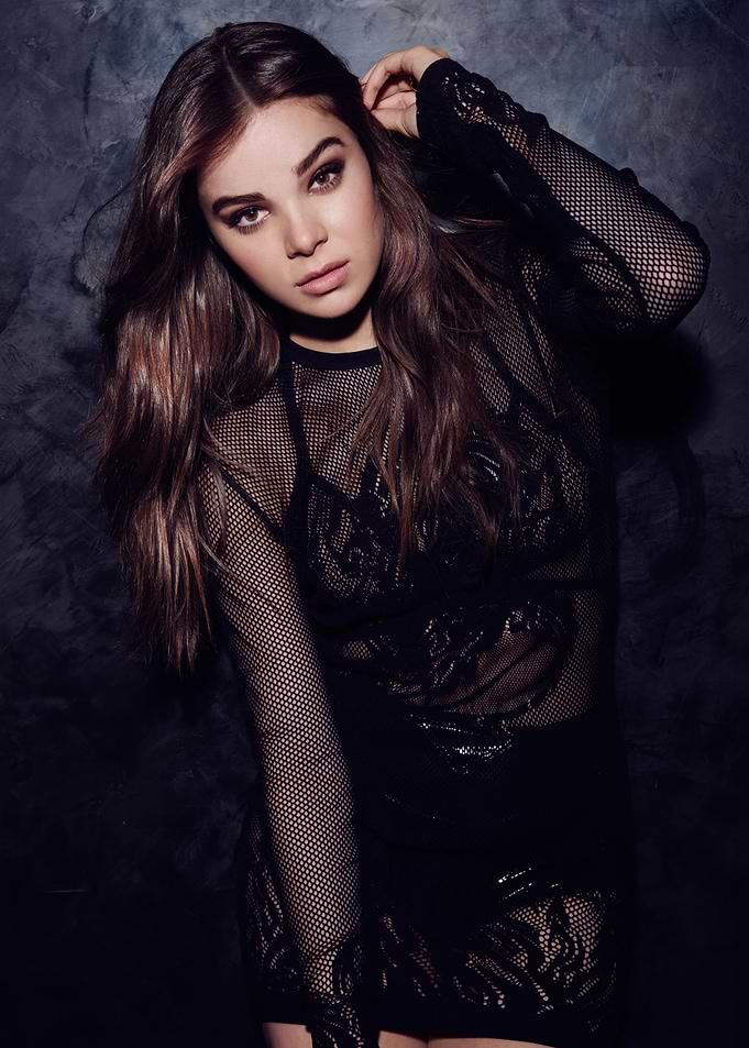 Hailee Steinfeld in Black Mesh Dress