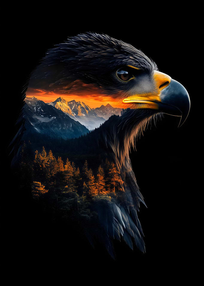 Eagle Hawk Portrait on Black Background