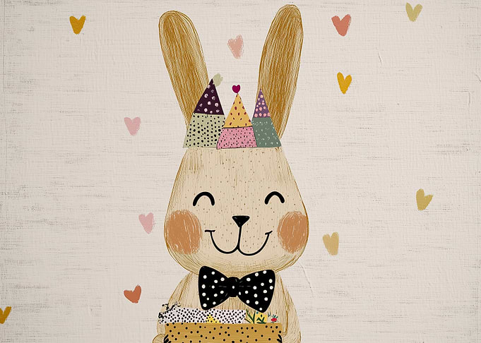 Cute Bunny with Party Hat and Bow Tie