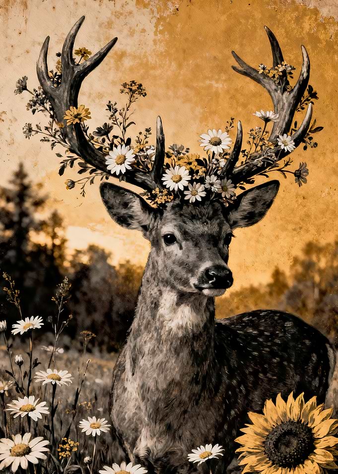 Deer with Flowers on Antlers