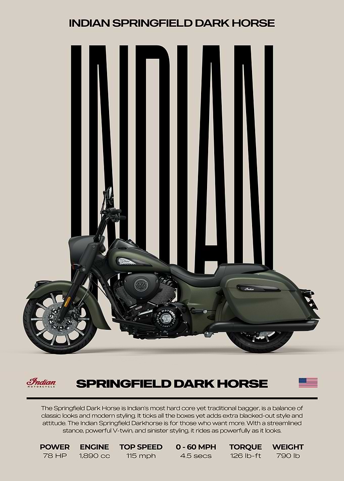 Indian Springfield Dark Horse Motorcycle Poster