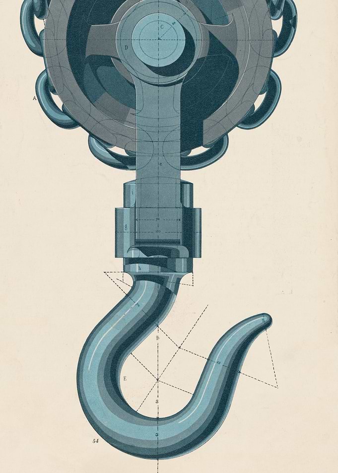 Detailed illustration of a crane hook