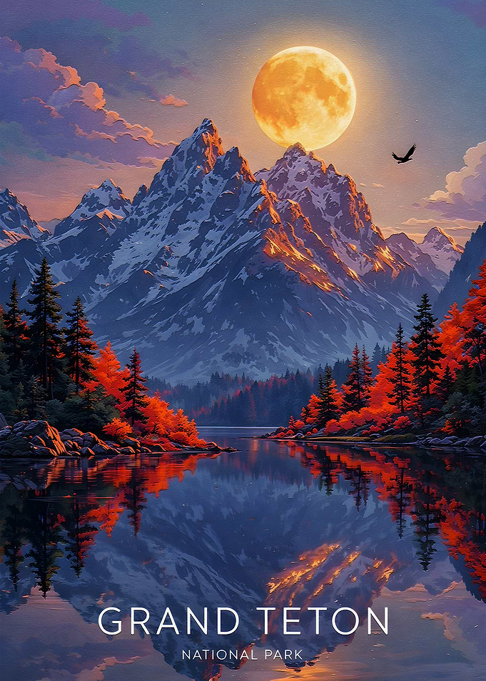 Grand Teton National Park Moonlit Landscape