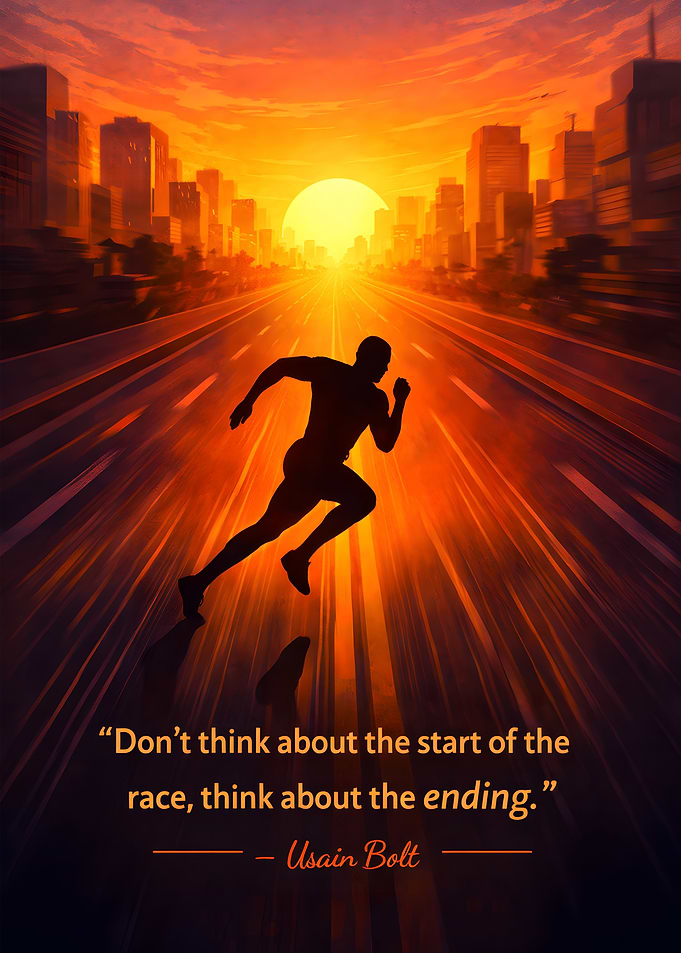 Usain Bolt running at sunset
