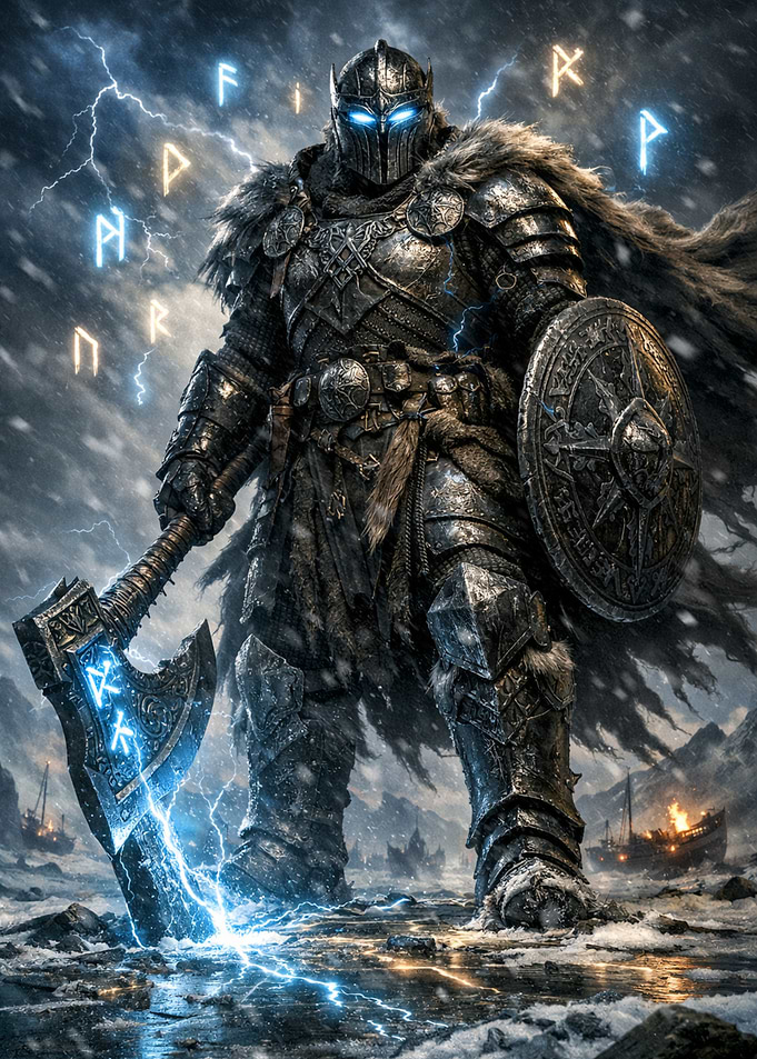 Viking Warrior with Glowing Axe