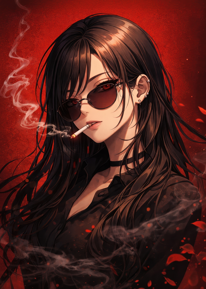 Anime Girl Smoking with Red Eyes