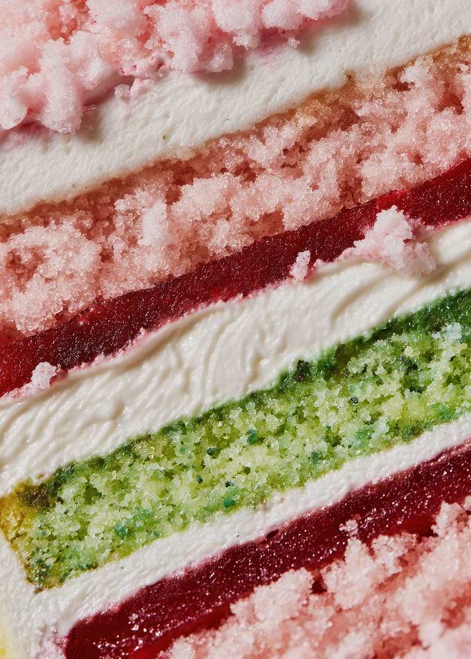 Layered Rainbow Cake Slice
