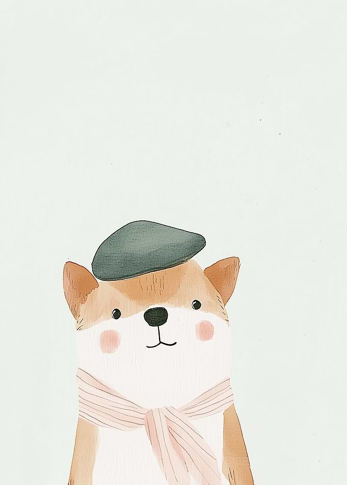 Cute Dog Wearing a Beret and Scarf