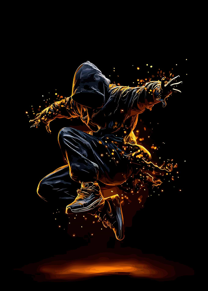 Breakdancer with Fiery Aura