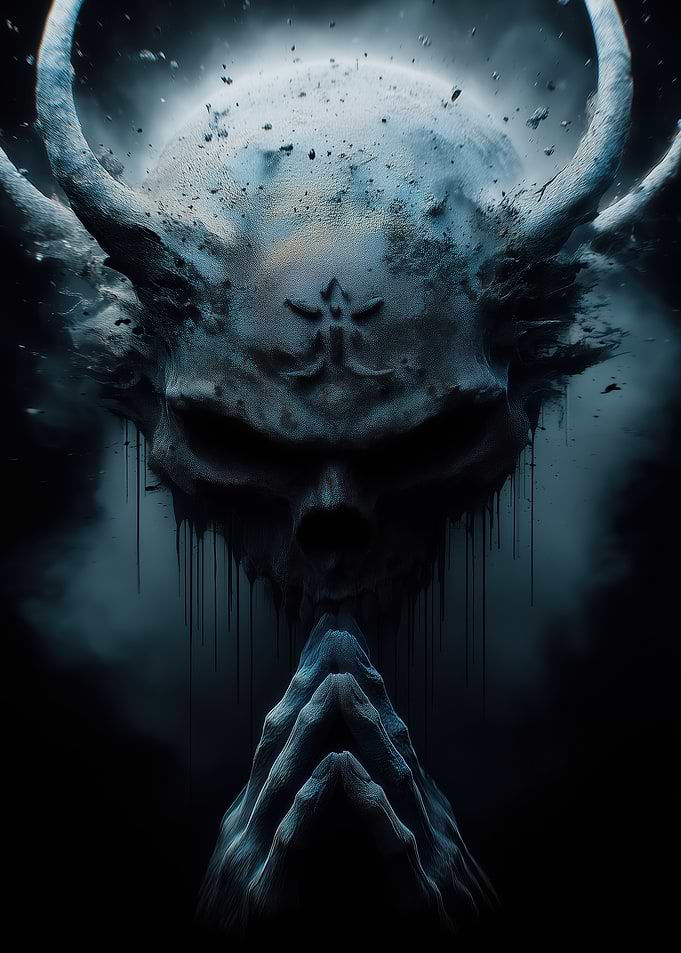 Demonic Skull with Praying Hands