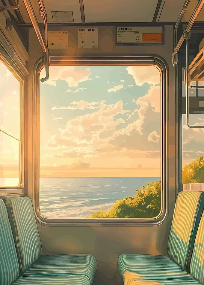 Train Window View of Ocean Sunset
