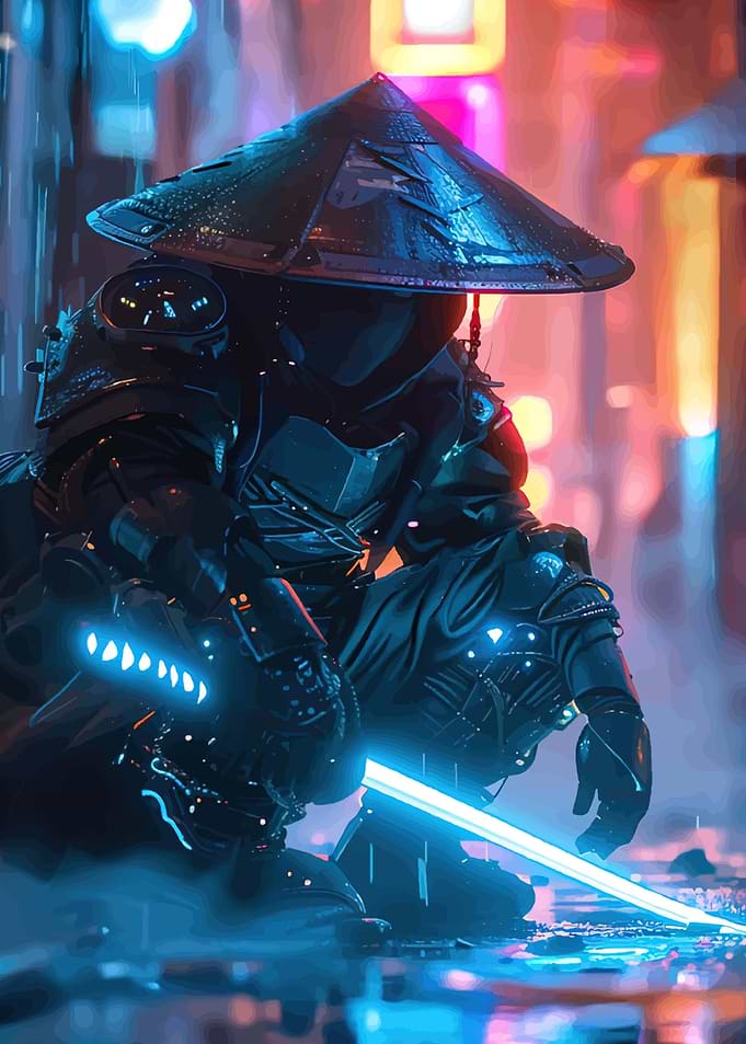 Cyberpunk Samurai in Neon City
