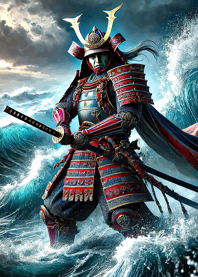 Samurai Warrior in Raging Seas