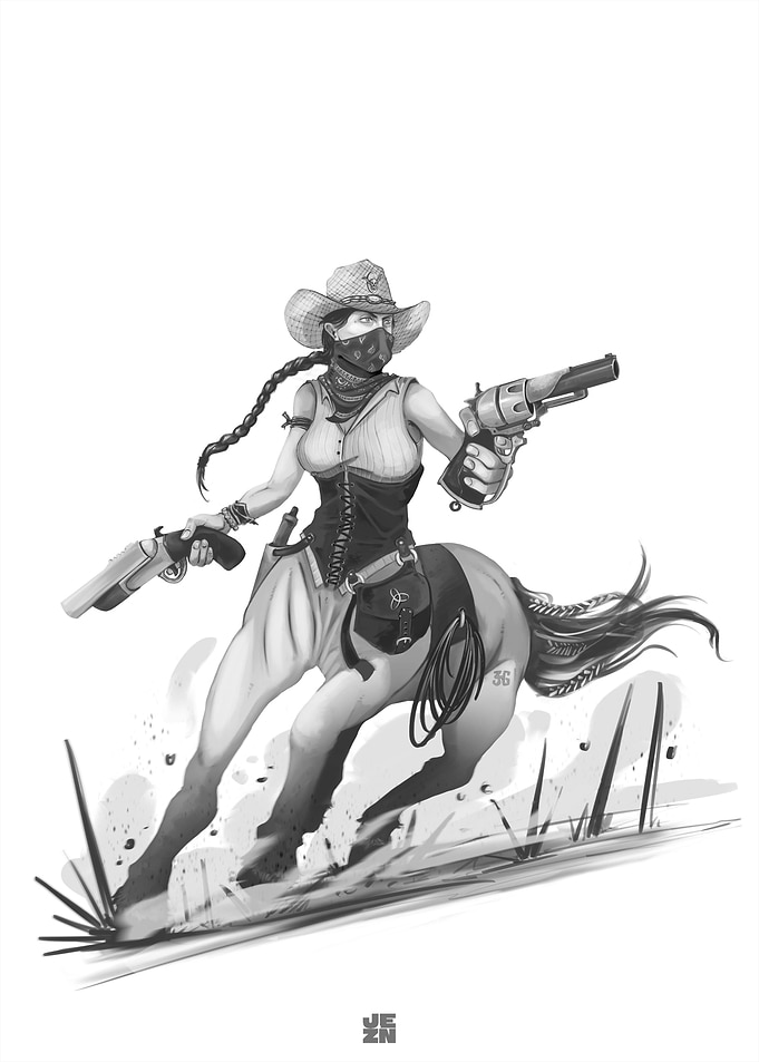 Centaur Cowgirl with Guns