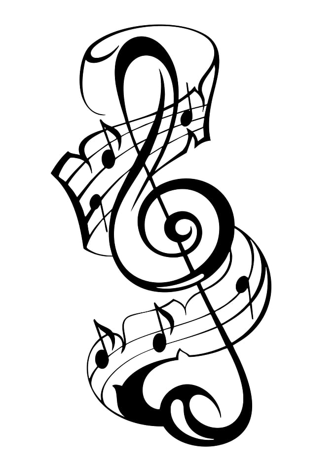 Musical Notes and Treble Clef Tattoo Design