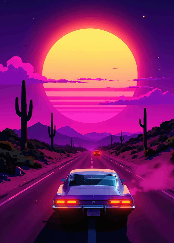 Retro Desert Sunset Drive