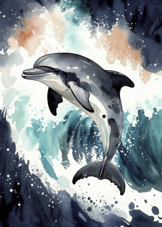 Dolphin jumping in waves