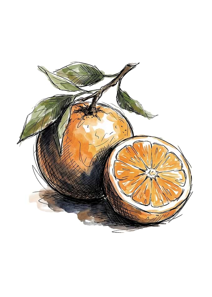 Watercolor Orange with Leaves