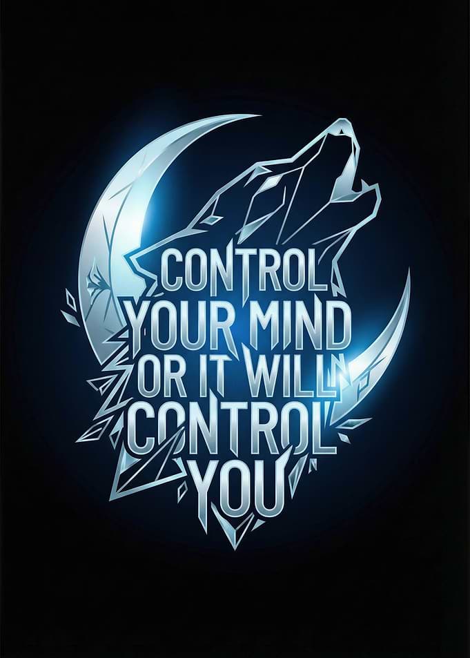 Wolf and Crescent Moon with Text