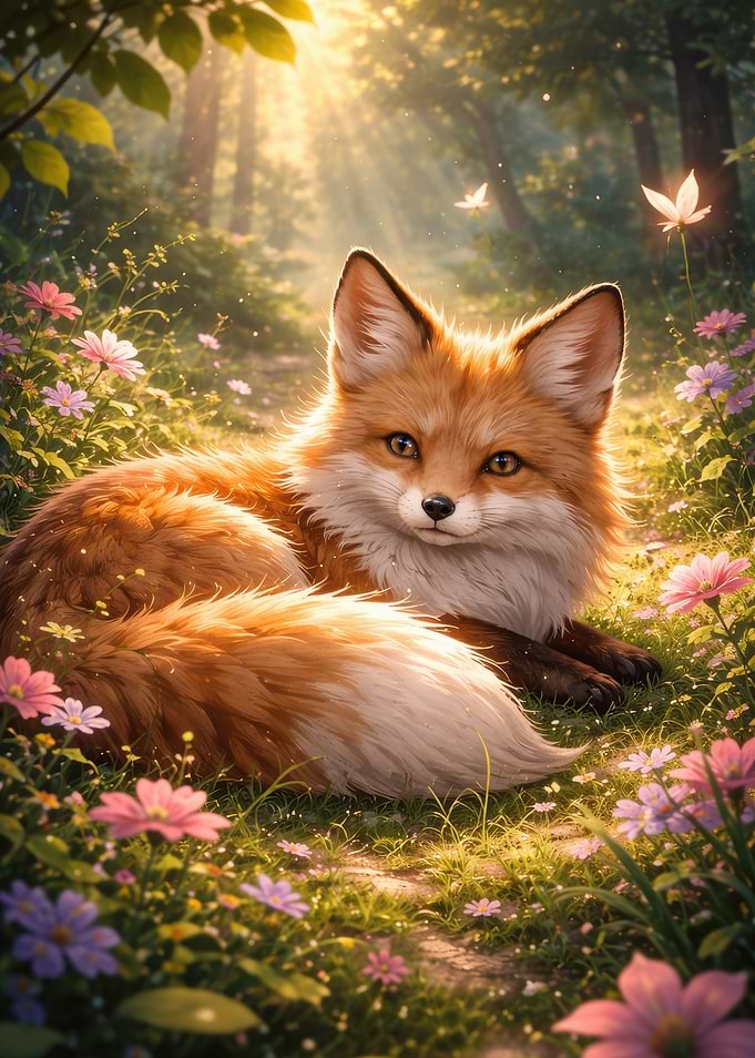 Cute Fox in a Flower Meadow