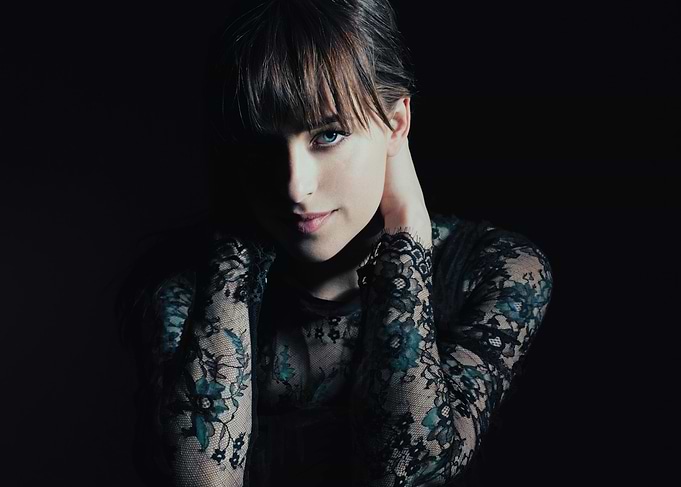 Dakota Johnson in Black Lace Top