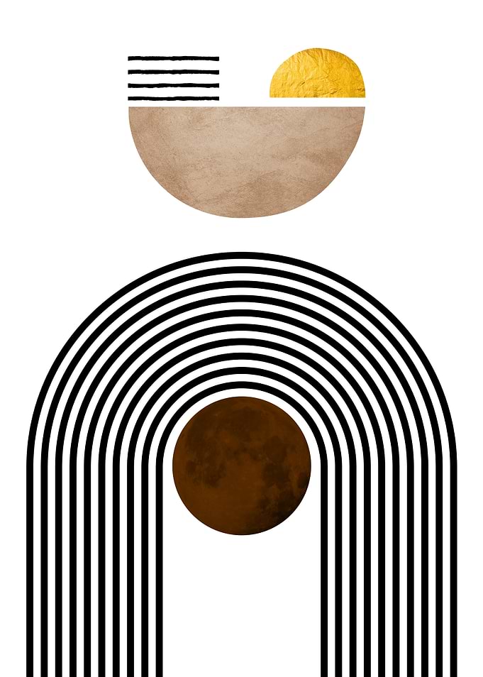 Abstract Geometric Rainbow and Moon Art
