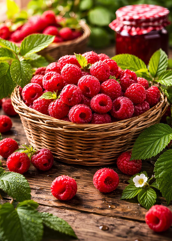 Fresh Raspberries in a Basket