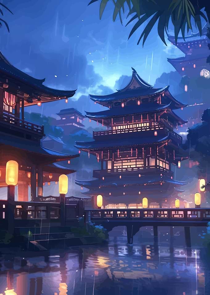 Enchanting Japanese Pagodas at Night