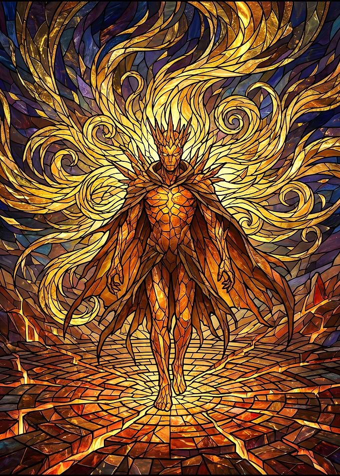 Fiery Stained Glass Figure