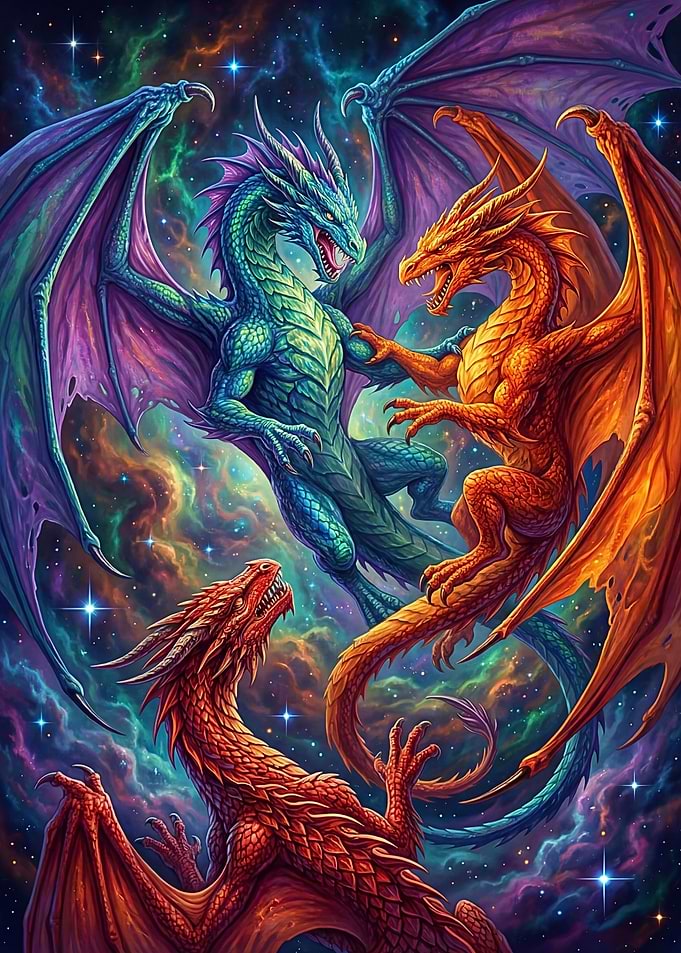 Three Dragons in Cosmic Battle