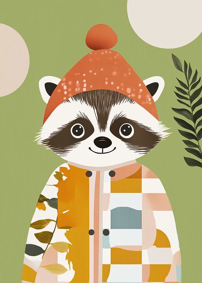 Cute Raccoon Wearing a Hat and Jacket