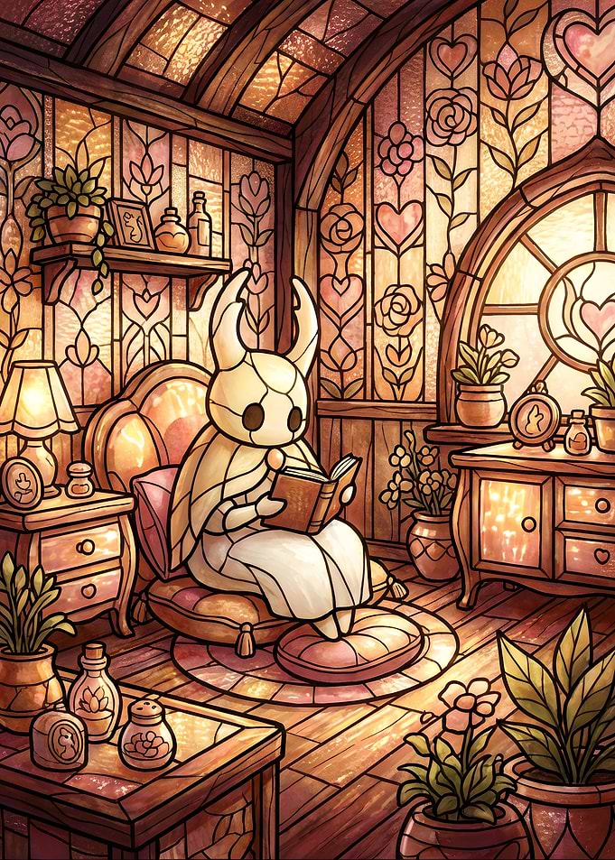 Knight Reading in Stained Glass Room