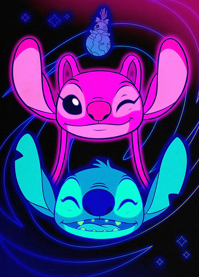 Galactic Glow: Stitch & Angel Neon