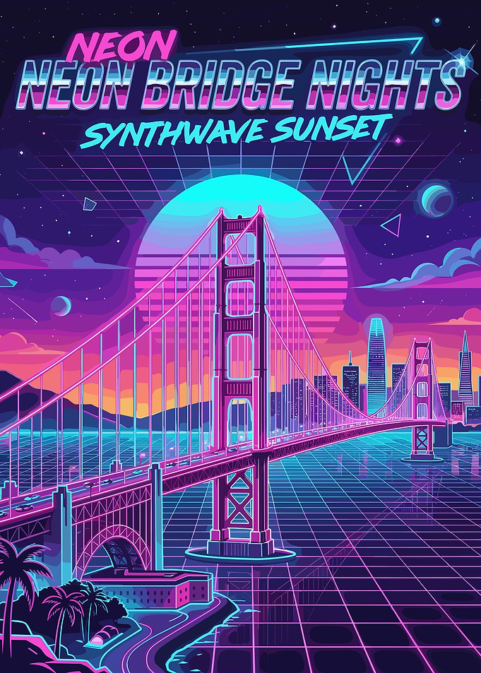 Neon Synthwave Bridge Sunset