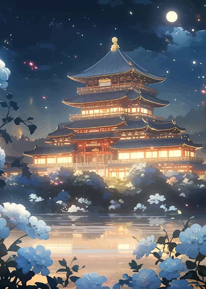 Enchanting Japanese Pagoda at Night